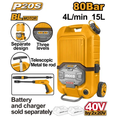Aparat de Spalat cu Presiune turbojet 40V, 90bar, 15l, electric pe acumulator Ingco CPWLI4006