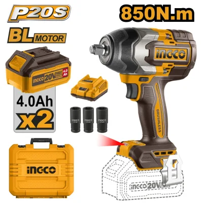 Masina de insurubat, cheie cu impact20V BL 1/2 850nm cu 2 x 4.0Ah cu baterie Ingco CIWLI2085