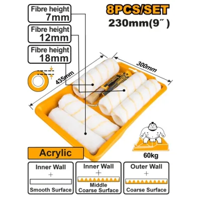 Set Trafaleti cu Pensula Tava Interior/Exterior 8buc INGCO HKTCB83230083