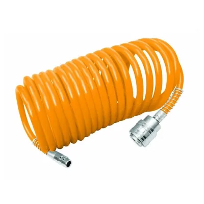 Furtun Spiralat Aer 5M INGCO AH1051 – Polietilena Flexibila, Presiune Maxima 12 Bari, Cuplaj Rapid 1/4”