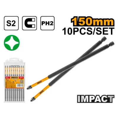 Set Biti PH2 Lungi Impact Surubelnita 10buc 150mm INGCO SDBIM11PH263