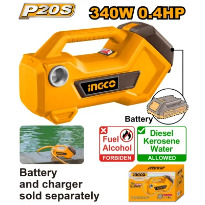Pompa de transfer lichide 20V, 0.4HP, 48 l/min, conexiune 3/4", fara acumulator, P20S INGCO TPLI2001