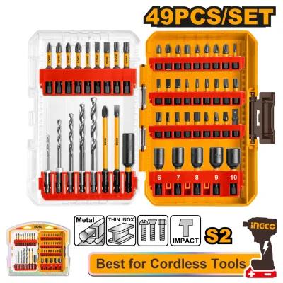 Set biti si burghie impact 49 buc, pentru scule cu acumulator, INGCO AKDL24906