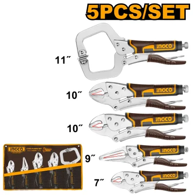 Set cleste autoblocaj 5 buc, falci curbate/drepte, C-clamp, INGCO COS23091