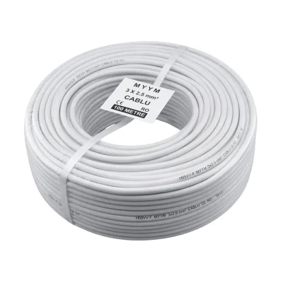 Cablu electric 100m [2x2.5mm] curent 2x2.5 mm², cupru, izolatie PVC dublu strat, 300/500V, flexibil, pentru circuite de priza si instalatii electrice rezidentiale si comerciale