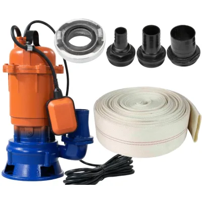 *PACHET* Pompa apa 3000W submersibila cu tocator, 25.000 l/h, 2900rpm, plutitor, racord 2'' toli, + 3 conectori apa si FURTUN POMPIERI 20M CMP1427