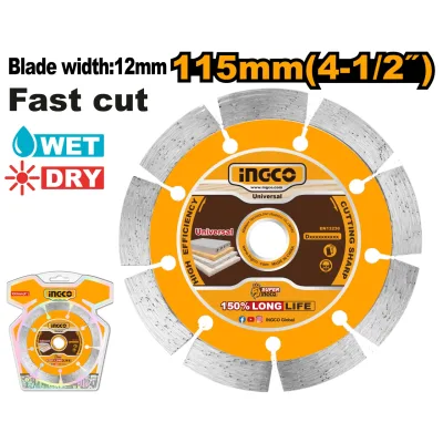 Disc Diamantat Segmentat 115x22.2mm 12mm INGCO DMD0111513, pentru beton, caramida, granit si marmura, taiere uscata si umeda