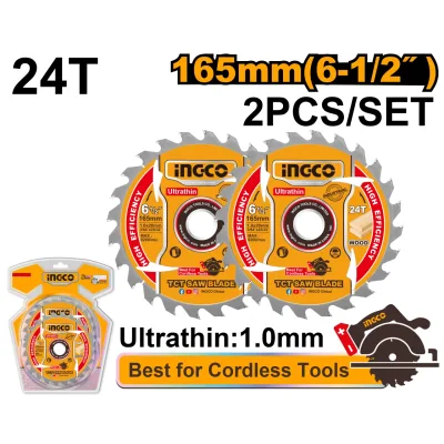 Set 2 Discuri Widia Lemn 165mm Ultra Subtire 1.0mm 24T INGCO TSB1653, alezaj 20mm cu inel reductie 16mm, pentru fierastrau circular pe acumulator