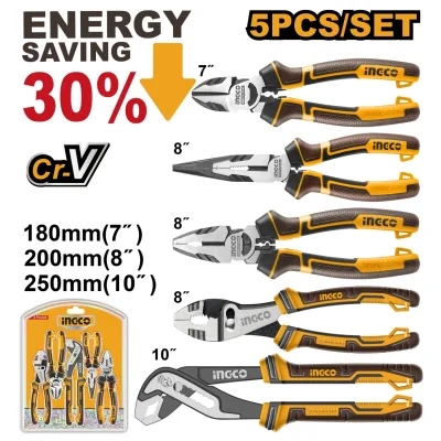 Set Patenti Profesional 5 buc INGCO HKPS28588, otel Cr-V, maner TPR cauciucat, efect parghie mare, multifunctional, finisaj negru polisat