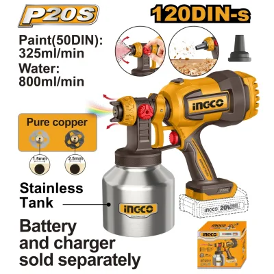 Pistol Vopsit Electric 20V 800ml/min Vascozitate 120DIN-s Rezervor Inox 800ml CSGLI20041 – pistol pulverizare reglabil pentru vopsea si lac