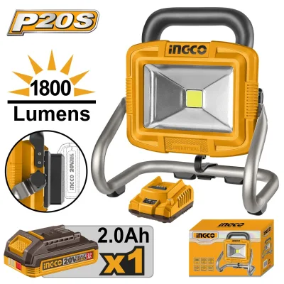 Proiector LED 20V 20W 1800 Lumeni cu Acumulator 2.0Ah si Incarcator CWLI20258 – lampa de lucru profesionala cu 2 moduri iluminare