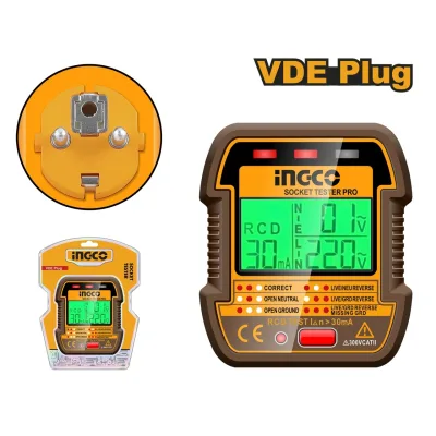 Tester Priza HESST30011 – tester electric priza cu afisaj LCD si functie test RCD 90-250V