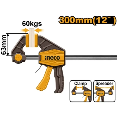 Presa Fixare Rapida Tip F HQBC01603 – 63x450 mm, Forta Strangere 60 kg, Bara Otel 5x18 mm, Clema Profesionala Tamplarie