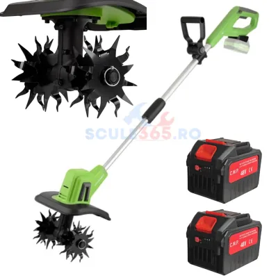 Sapa electrica motocultor 48v cu 2 acumulatori EXTRA-MARI 8AH, motosapa cu acceosrii CAMPION PROFESSIONAL