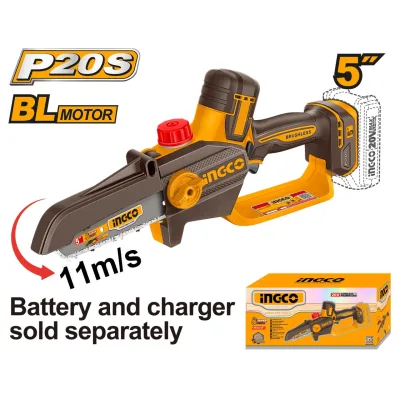 Fierastrau de mana INGCO CGSLI2056, 20V, Brushless, lama 13cm / 5”, ungere automata, lant 1/4”, canal 1.1mm, viteza lant 11m/s, 36 zale, fara acumulator si incarcator