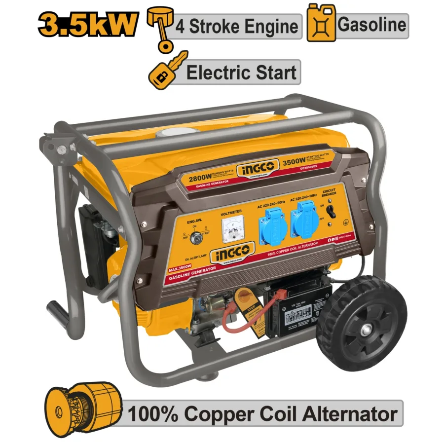 Generator curent electric, 3.5KW, Motor 4 Timpi benzina, pornire electrica Ingco GE35006ES