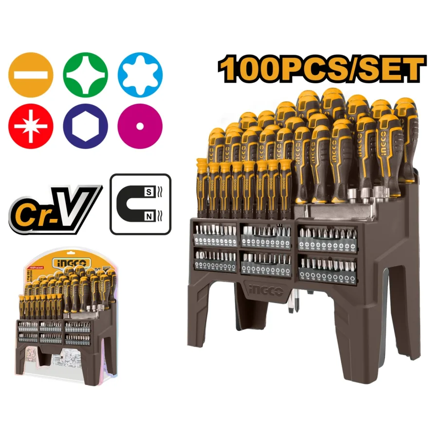 Set trusa Surubelnite si Biti 100 buc Ingco HKSD10028