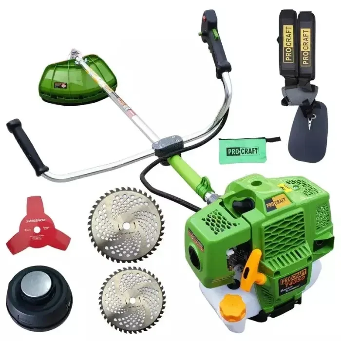Motocoasa Benzina 2t, 5.8cp, 9000rpm, 52 cm³, 3 sisteme taiere, accesorii inclusie, PROCRAFT T4350 GERMANY