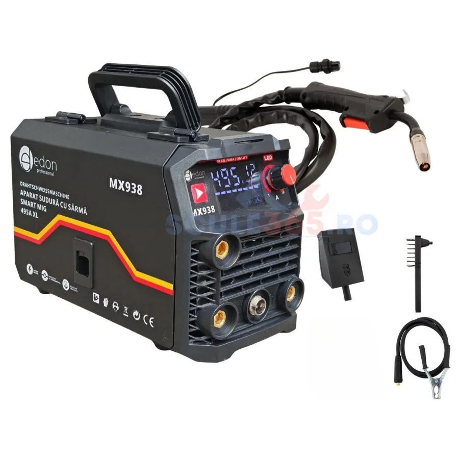 495A *PROFESIONAL* Aparat de sudura cu sarma tip invertor 495A, MMA/MIG/FCAW/TIG, electrozi 1.5-5mm, 4g, IP21S, EDON® MX938