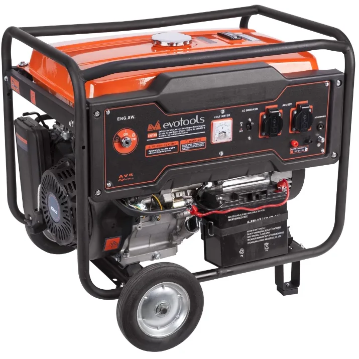 Generator curent 5500W, pornire la cheie, 10.7cp, 25l rezervor, roti transport. EPTO GG 5500A, Evotools 679005