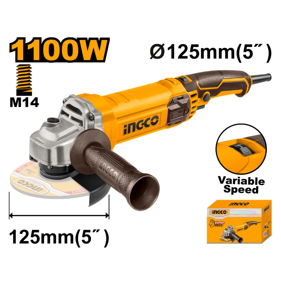 Flex Unghiular 125mm cu Turatie Variabila 1100W INGCO – AG1100385E – Putere Reglabila si Precizie Profesionala