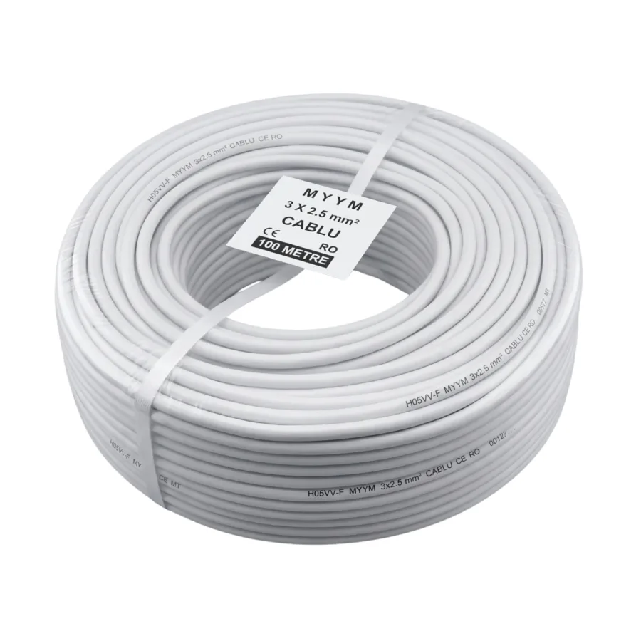 Cablu electric 100m [3x2.5mm] curent 3x2.5 mm², cupru, izolatie PVC dublu strat, 300/500V, flexibil, pentru instalatii electrice rezidentiale, comerciale si industriale