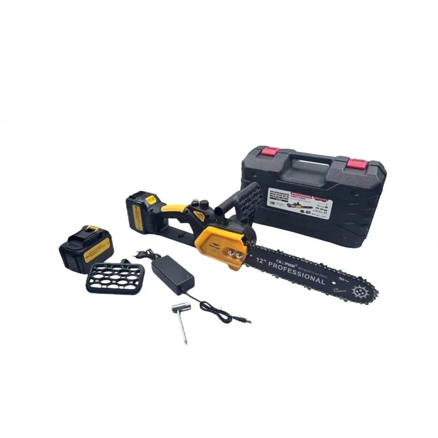 Mini Drujba electrica 4AH, 48V, 300mm, 2 acumulatori, brushless, ungere automata, 1800w, model YELLOW CAMPION Germany CMP1756Y