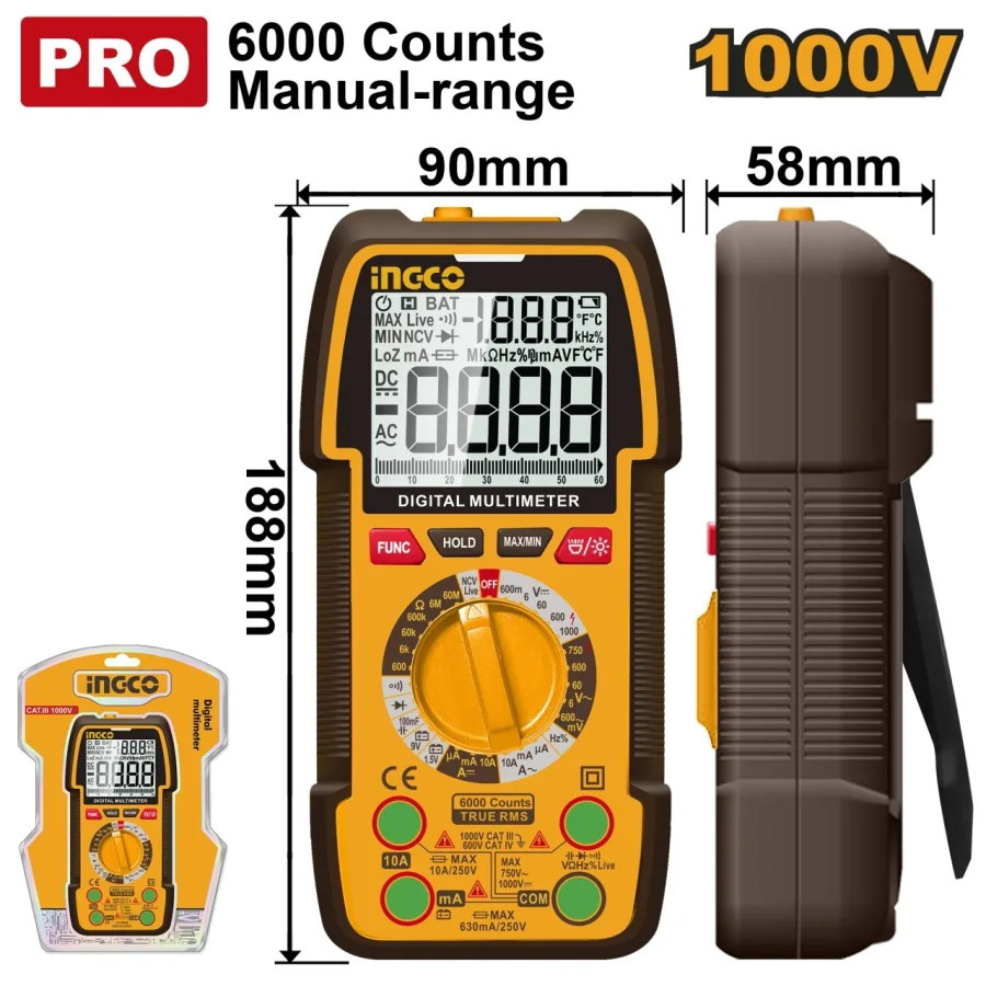 Multimetru Digital Industrial DM310002 – TRU RMS 6000 Puncte, 1000V DC / 750V AC, 10A, NCV, Masurare Profesionala Avansata