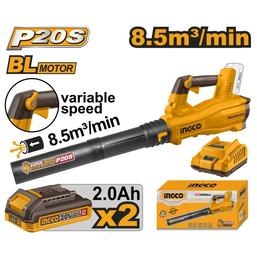Suflanta Frunze 20V CABLI20428E – Motor Brushless, 0-18500 rpm, 144 km/h, 2 Acumulatori 2.0Ah, Turatie Reglabila